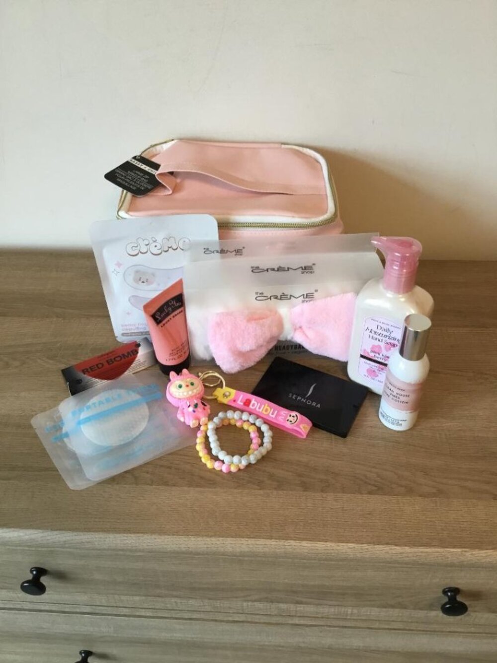 Beauty Bundle- Chic Pink Large Zipper Cosmetic Makeup Case Filled w/10 +Goodies